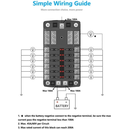 Upgraded 6-Way Fuse Box Blade Fuse Block Holder Screw Nut Terminal With Dual Positive Busbar Max 200 Amp Per Panel LED Indicator Waterpoof Cover for Automotive Car Marine Boat Upgraded 6-Way Fuse Box Blade Fuse Block Holder Screw Nut Terminal With Dual Positive Busbar Max 200 Amp Per Panel LED Indicator Waterpoof Cover for Automotive Car Marine Boat